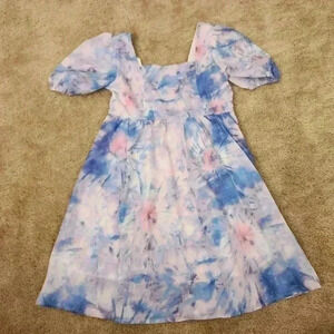 Tie Dye Purple/Blue Sunday Up Dress Size M Square Neck Mini Fit And Flare
